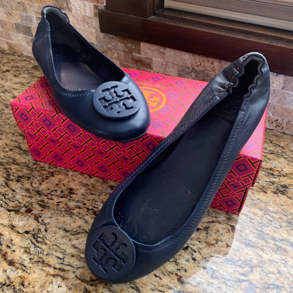 Tory Burch Royal Navy Minnie Travel Ballet with Logo Size 9
